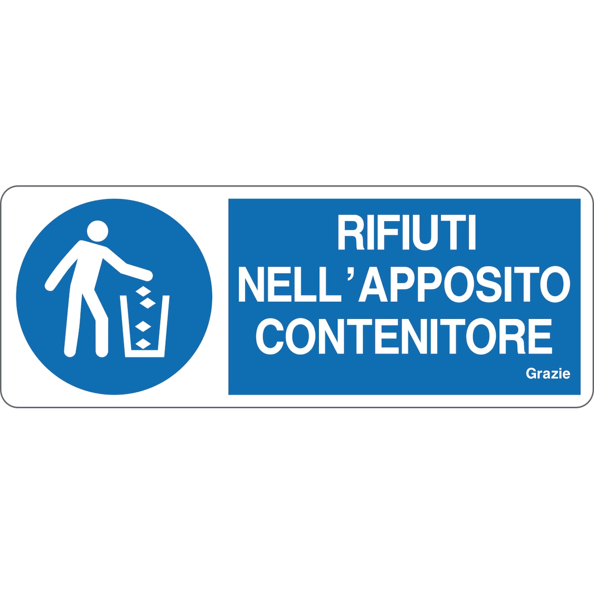 cartello alluminio 333x125 mm rifiuti nell'apposito contenitore