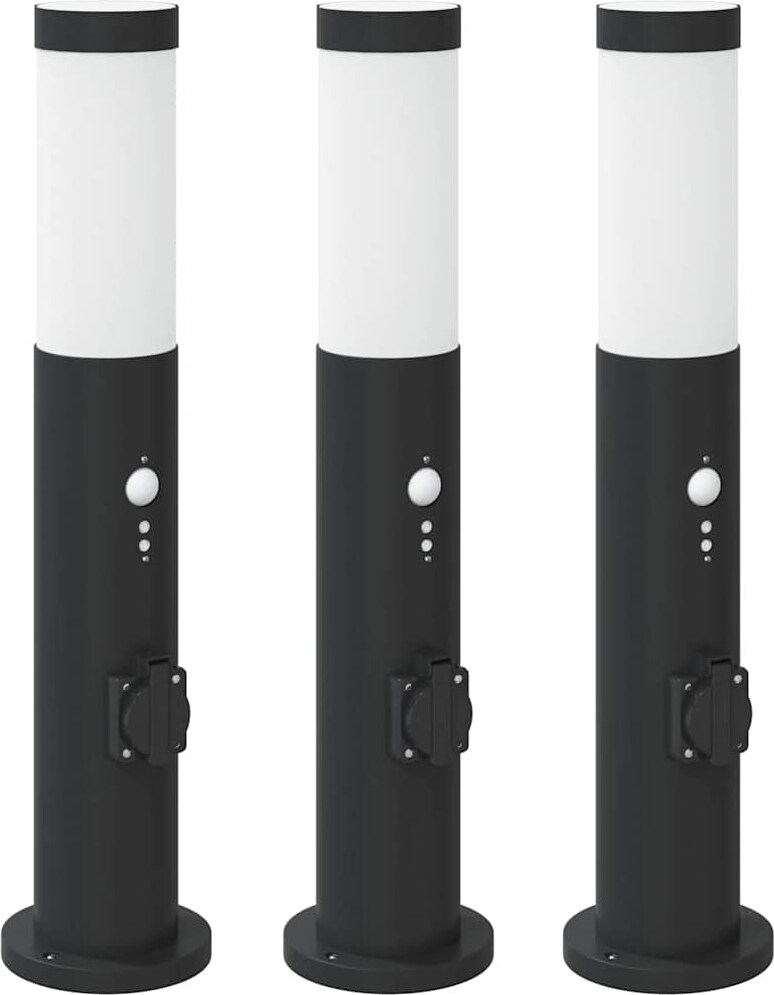 vidaXL Pollerleuchten mit Sensor&Steckdose 3er 50 cm Edelstahl IP44