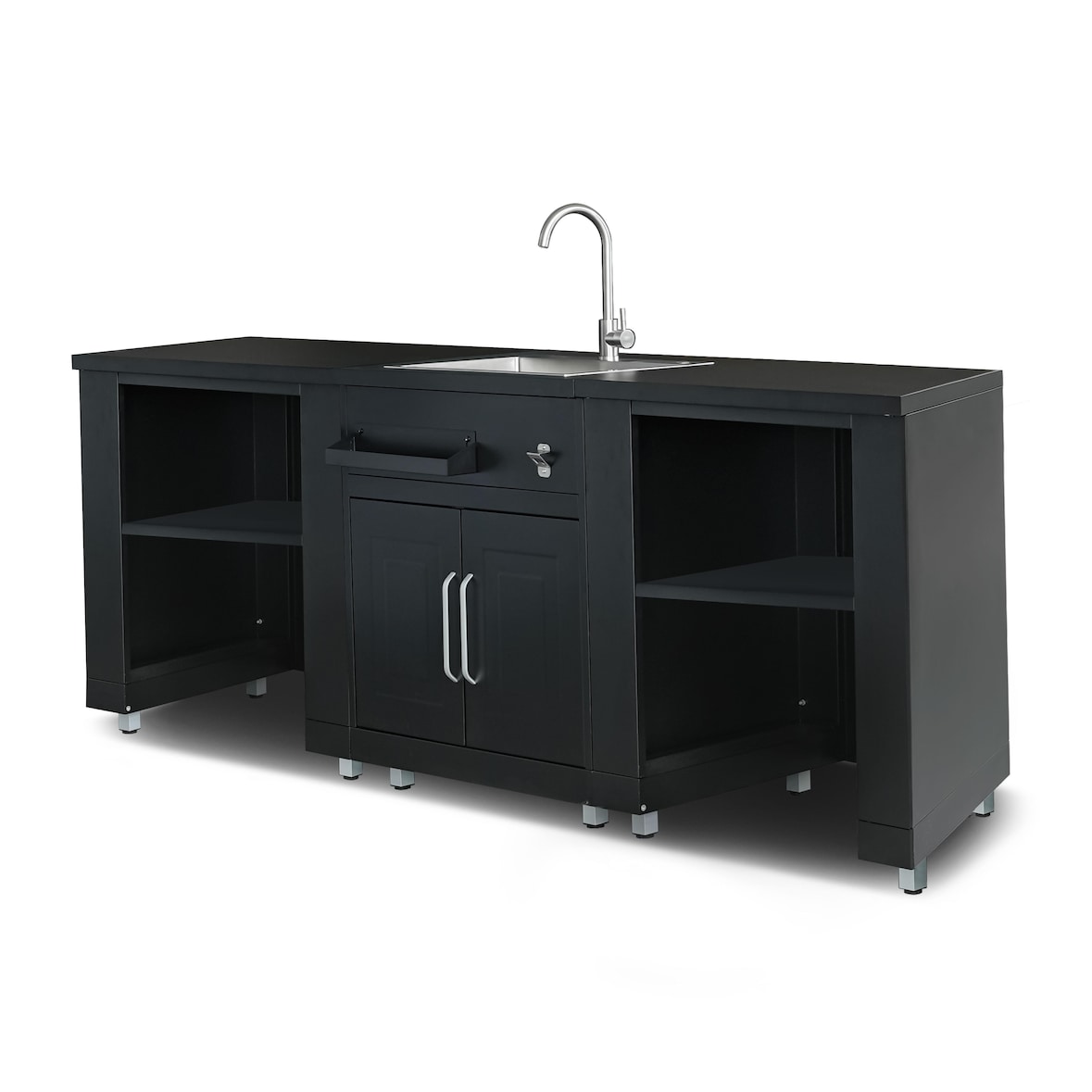 3-delige buitenkeuken met zwarte spoelbak Oviala