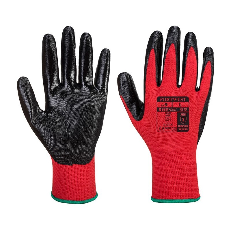 Portwest - Gants manutention enduit nitrile Flexo Grip spécial mécanicien (Pack de 12) Rouge / Noir Taille 9