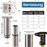 thumbnail of Möbelfüße verstellbar 4er Set 200-370mm Metall Edelstahl Optik 38mm Möbelbeine Metallfüße