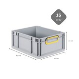 thumbnail of PROREGAL 10x Eurobox NextGen Color mit Scharnierdeckel & Verschlüssen | HxBxT 17x30x40cm | 16 Liter | Griffe gelb geschlossen | Glatter Boden