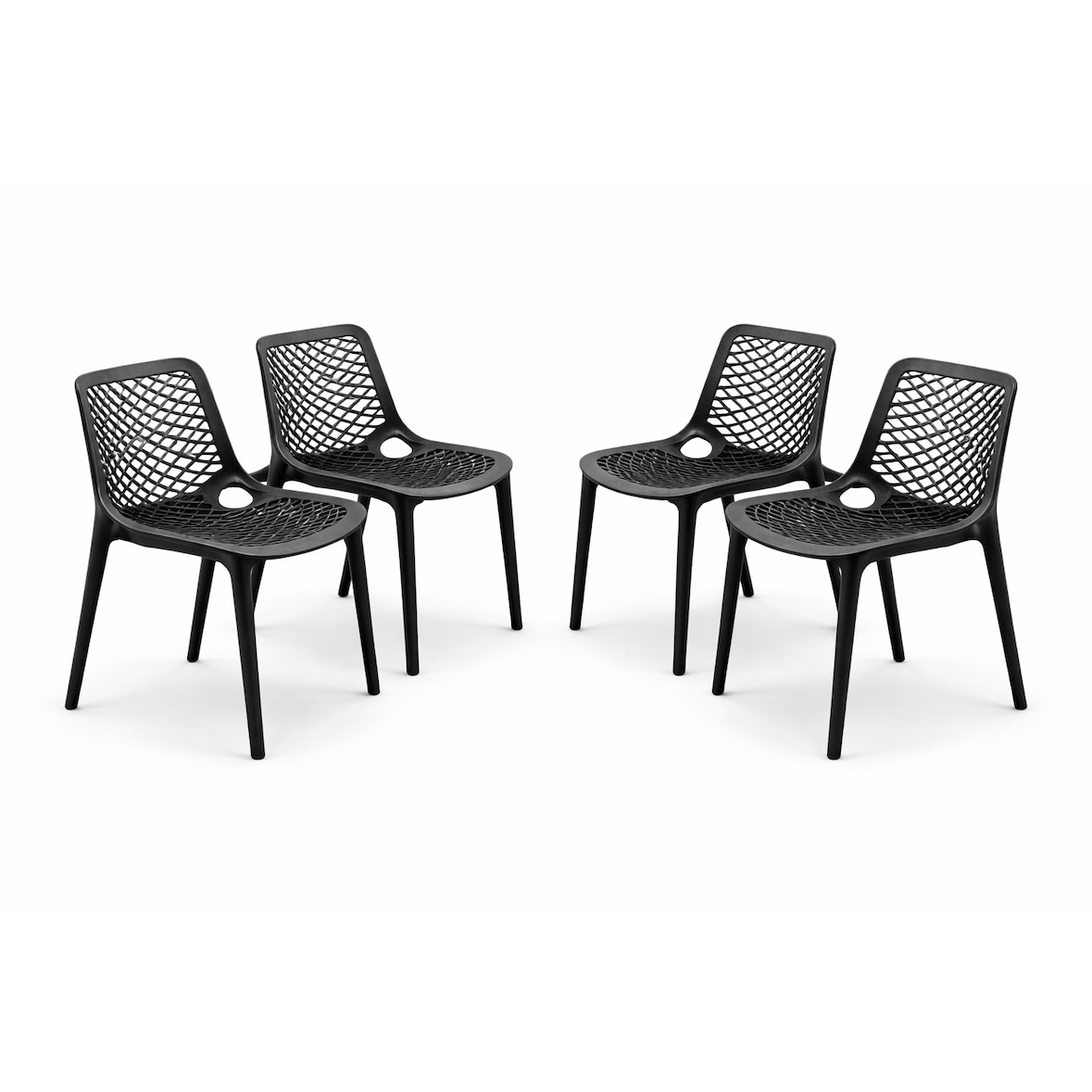 Gasfrit – Sedie impilabili in resina con fibra di vetro per esterno, bar, ristorante o cucina – Design moderno – Nero – Confezione da 4 unità