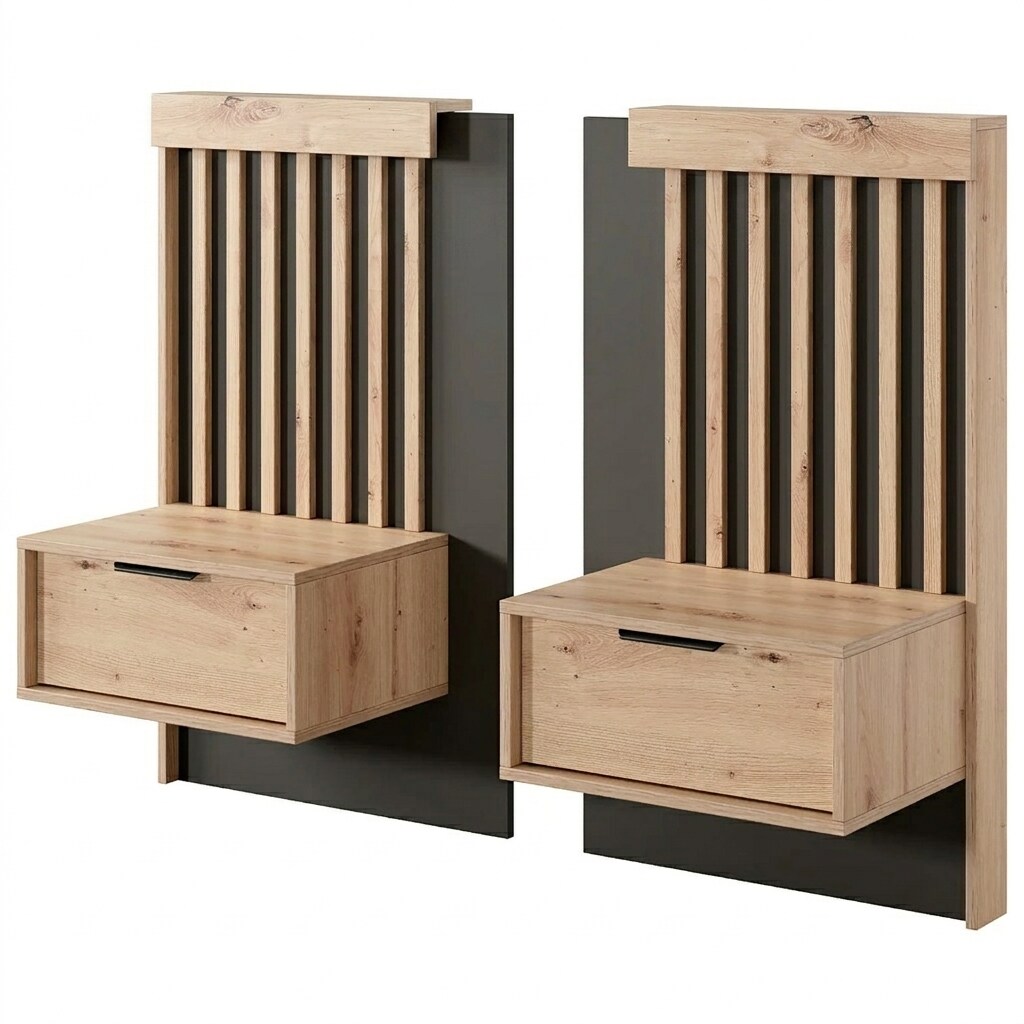 Set 2 Comodini Moderni Con Cassetto Comodino Camera Da Letto Design Salvaspazio In Laminato Resistente Florina 50 x 39,6 x 104 cm Rovere e Antracite