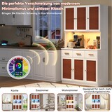 thumbnail of Buffetschrank 105x43x182 cm Weiß mit Stofffronten, Massivholzgriffen, LED-Beleuchtung, Steckdose & USB-Anschlüssen, großem Stauraum