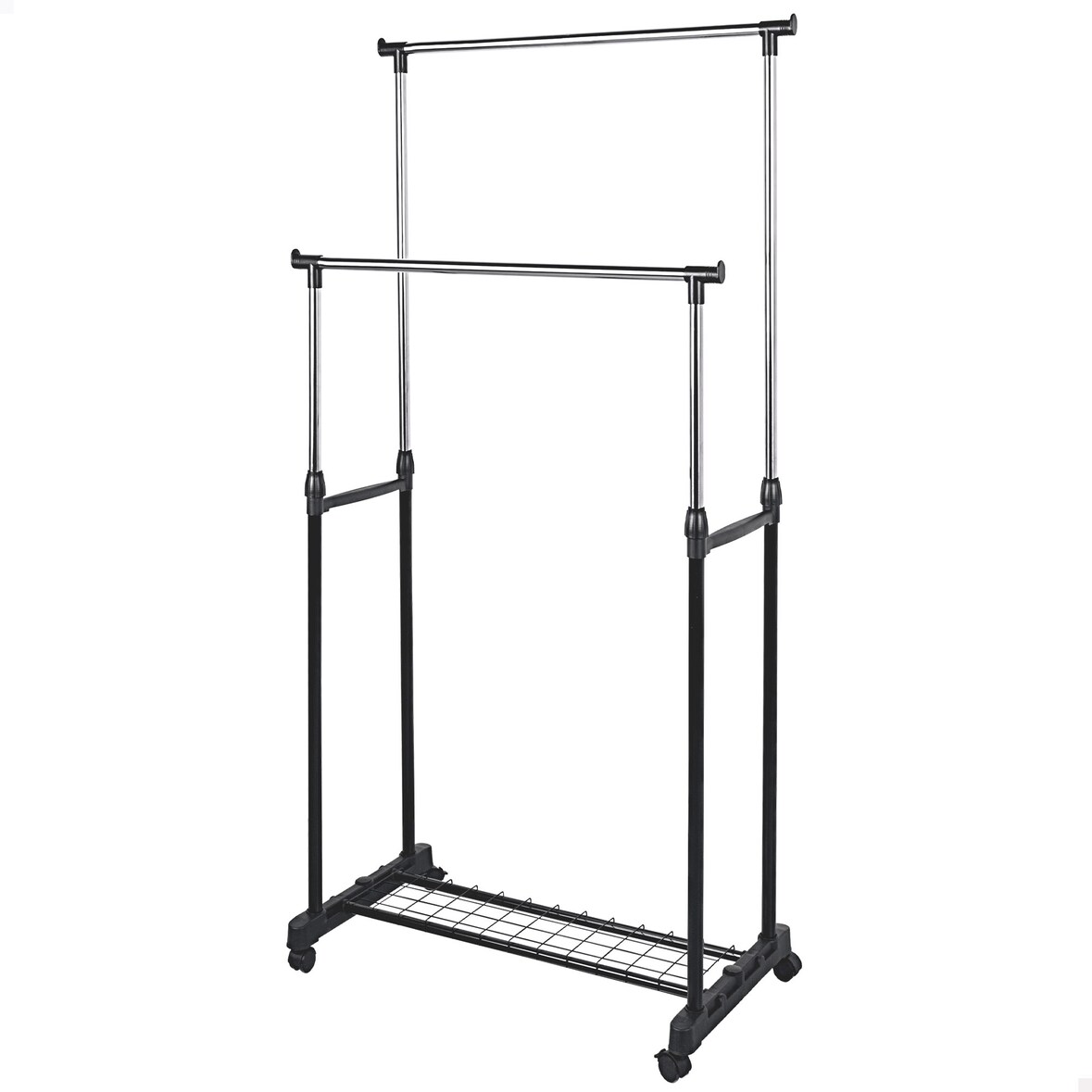 Cabideiro Duplo Max Home, Altura Ajustável, com Rodas e Cabideiro Inferior