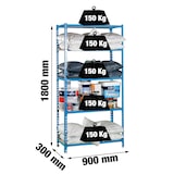 thumbnail of Schroefloos metalen rek Maderclick 5 planken. Kleur blauw/hout 1800x900x300 mm