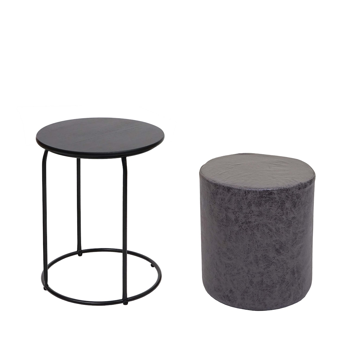 2er-Set Sitzhocker und Beistelltisch HWC-K48, Kaffeetisch Tisch Hocker, MVG-zertifiziert MDF Metall Kunstleder ~ schwarz