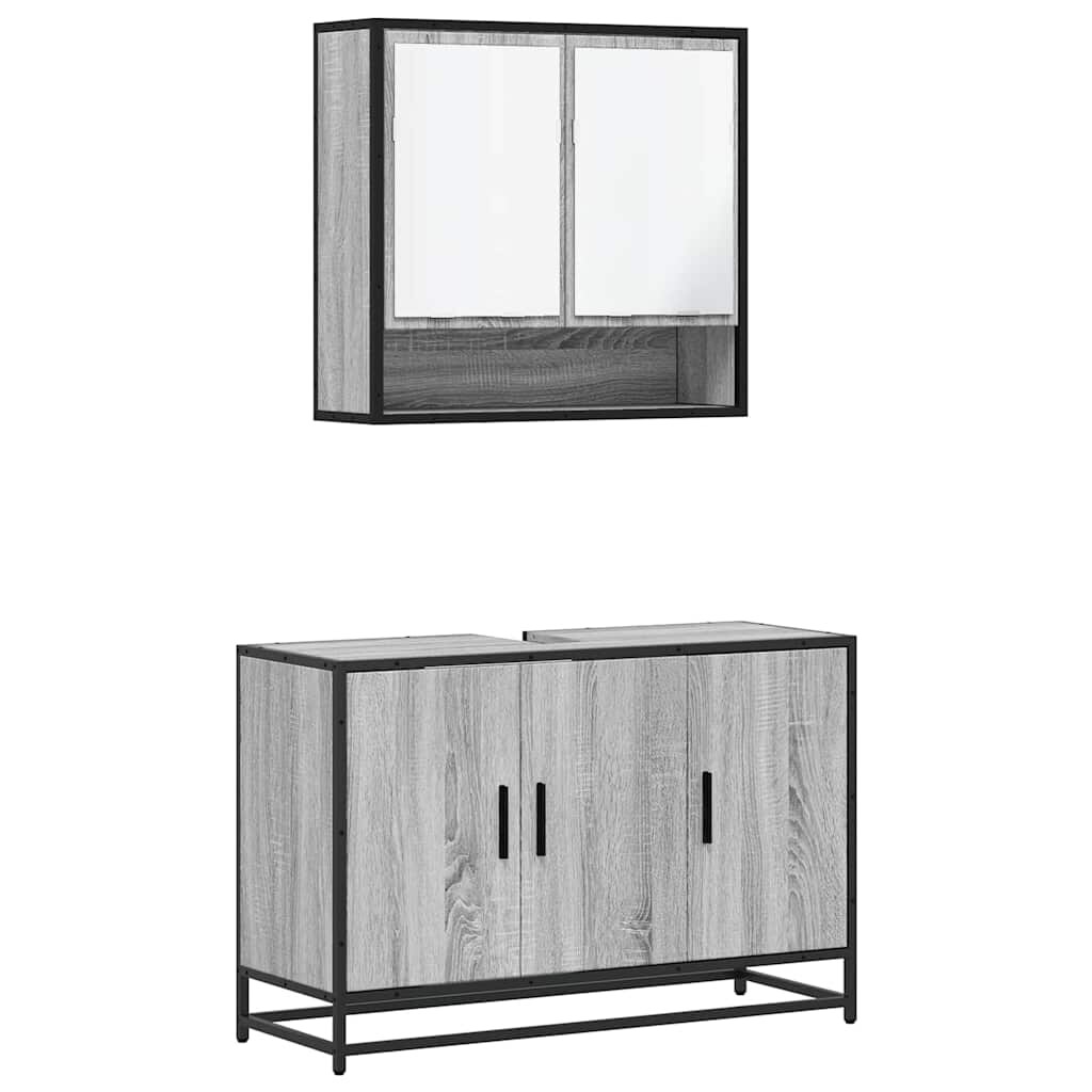 vidaXL 2-tlg. Badmöbel-Set Grau Sonoma Holzwerkstoff
