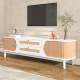 thumbnail of Merax TV-Schrank - Natürlicher Holz-Blend TV-Schrank mit Türen und Schubladen, Natürlicher Landhausstil, Weiß & Holzfarbe