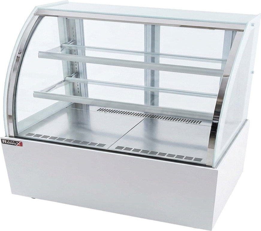 Romux® Kühlvitrine für Konditorei Standgerät 2 Böden Gebogenes Glas Weiß 800 Liter Umluftkühlung | Professionelle Vitrinen