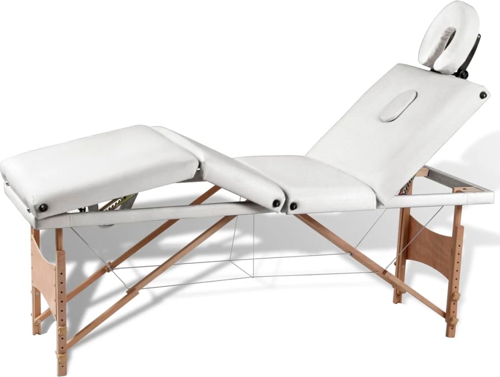 Helloshop26 - 4-teiliger klappbarer Massagetisch mit cremeweißem Holzrahmen 02_0001878