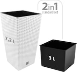 thumbnail of Prosperplast - Set aus 4 Blumentöpfen 7,2 L mit Einsatz 17x17x32,4 cm in Weiß mit 6-teiligem Gartengeräte-Set Rato