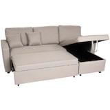 thumbnail of Hoekbank met bed box HWC-L17, bank L-vorm, ligvlak Nosag vering 228cm ~ beige