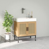 thumbnail of Waschtischunterschrank 60x39x60 Eiche mit Rattanoptik, 2 Regalböden, Kippschutz, melaminbeschichtet, Boho-Stil, Badezimmermöbel