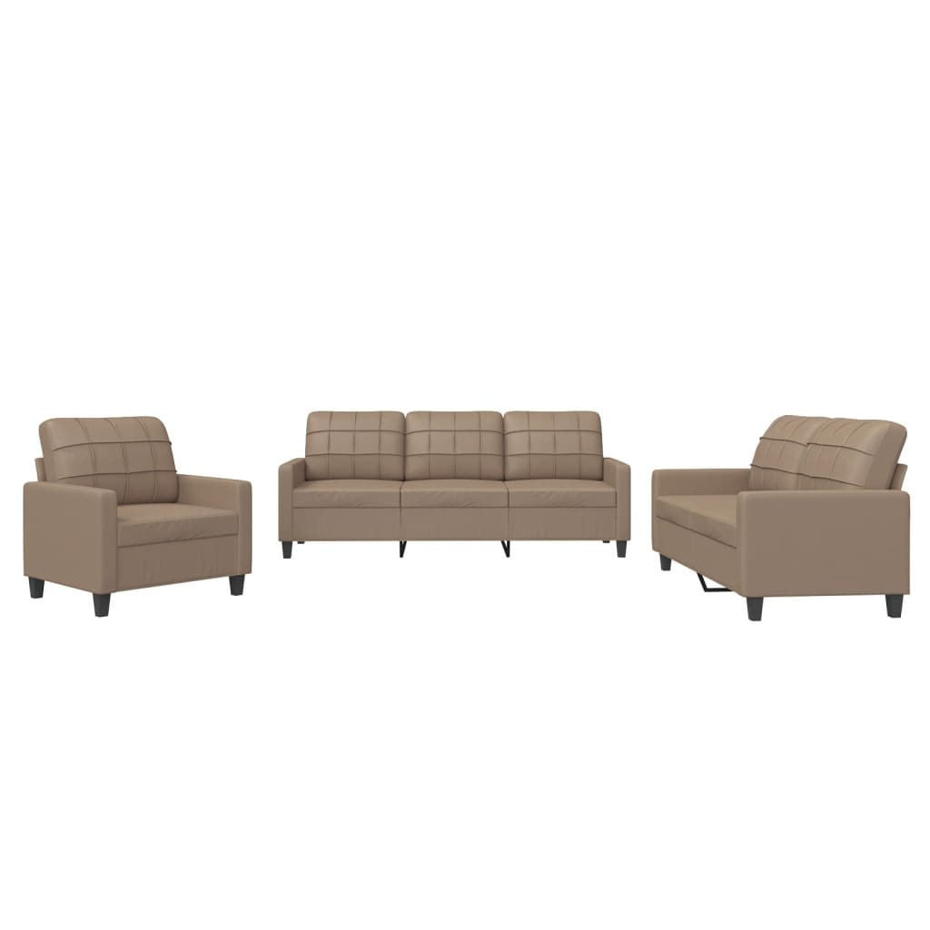 vidaXL 3-tlg. Sofagarnitur mit Kissen Cappuccino-Braun Kunstleder