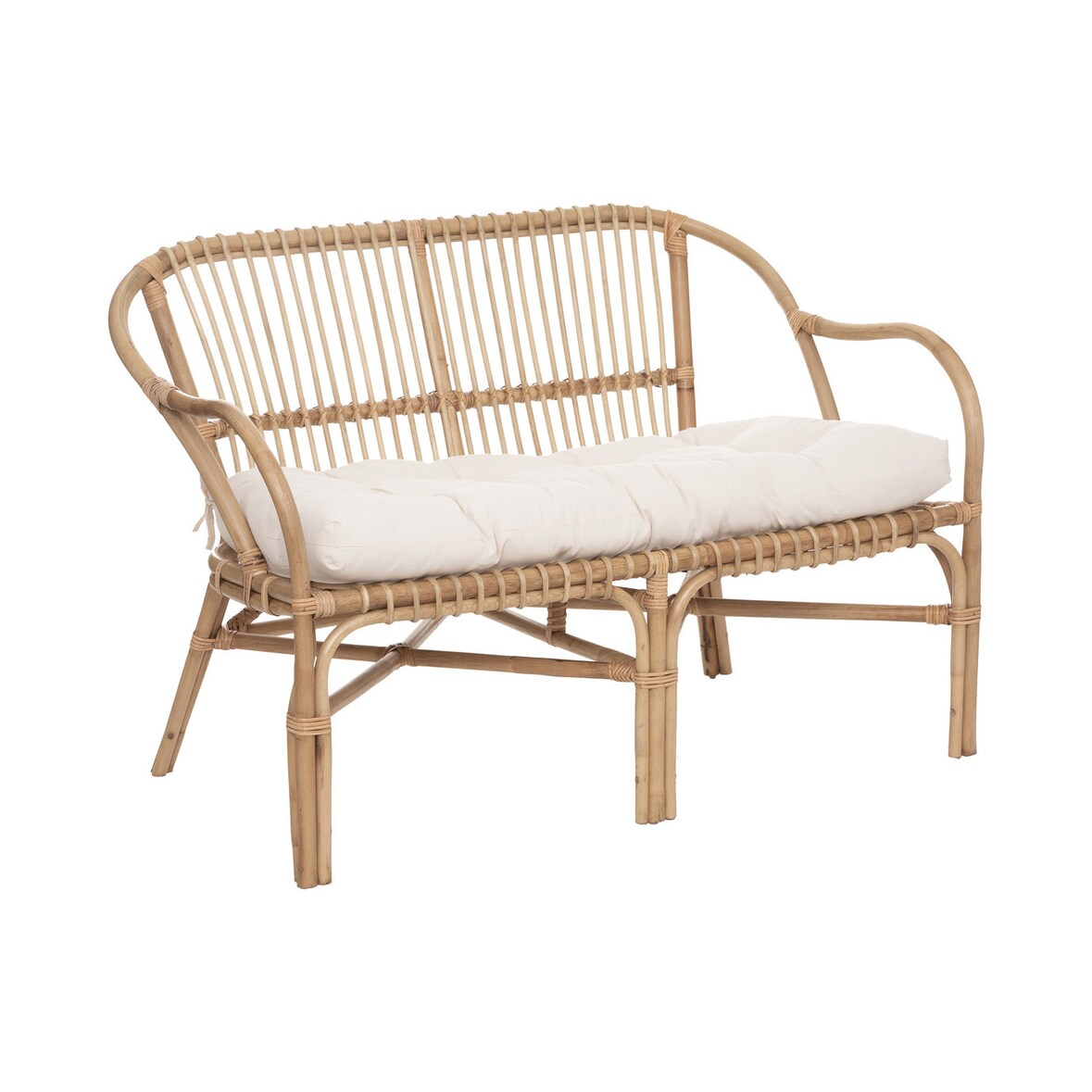 Banquette 2 places en Rotin et Coton Blanc  L 110 x  H 77 cm