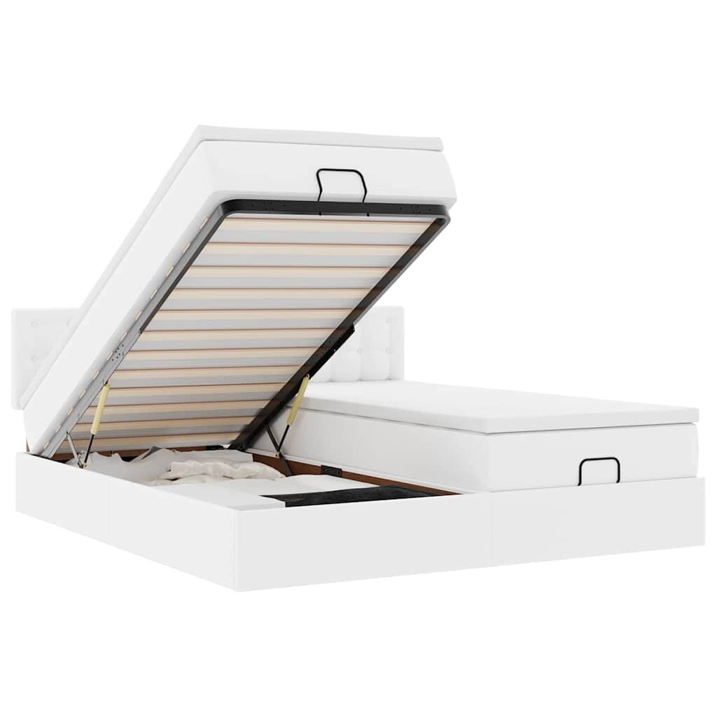 vidaXL Ottoman-Bett mit Matratzen & LEDs Weiß 200x200 cm Kunstleder