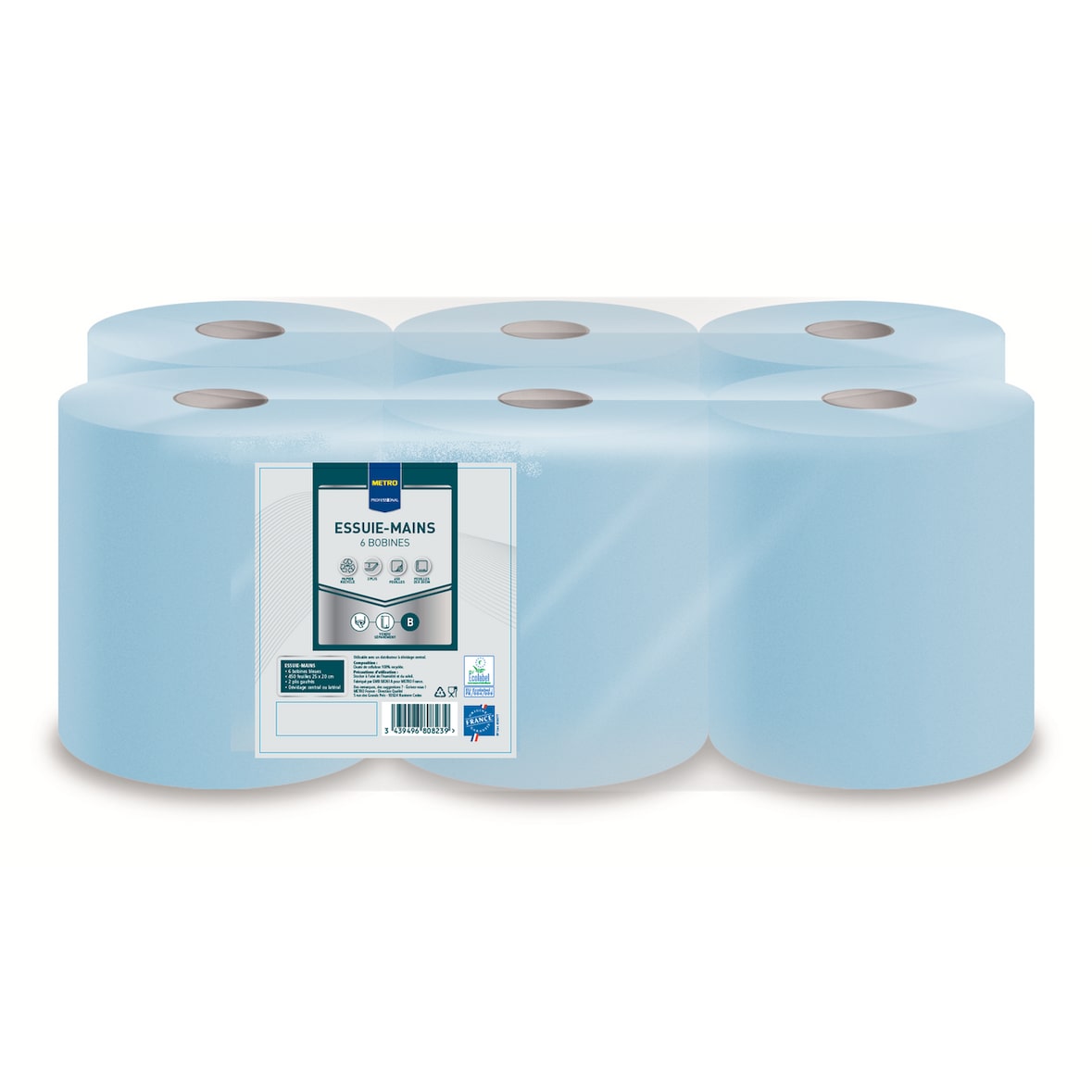 METRO PROFESSIONAL Bobine essuie mains bleu 450 feuilles x 6