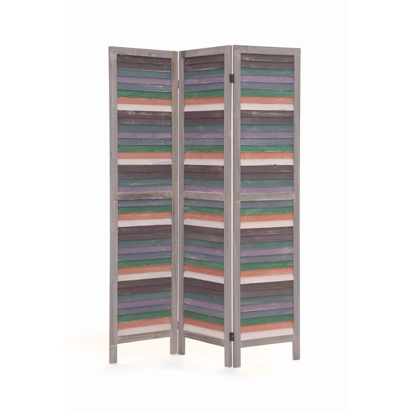 Biombo 71641 de HERDASA mampara de separación en madera de pino multicolor, diseño PROVENZA Gris.