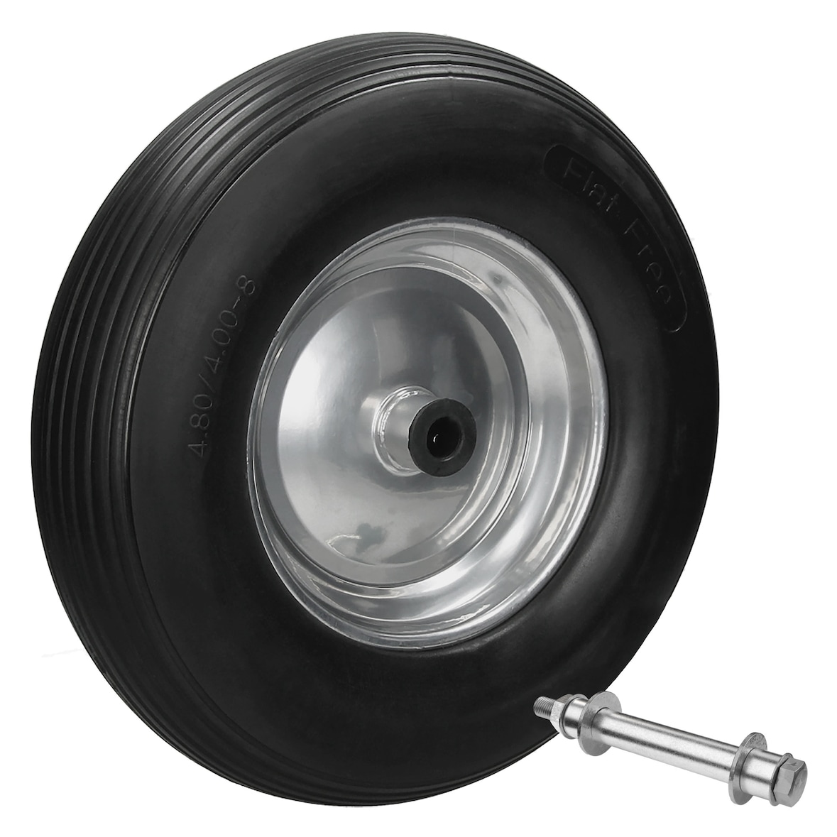 ECD Germany Schubkarrenrad PU Vollgummi pannensicher mit Achse, Ø390 mm Schwarz, Ersatzrad 200 kg mit Stahlfelge für Schubkarre & Gartenkarren