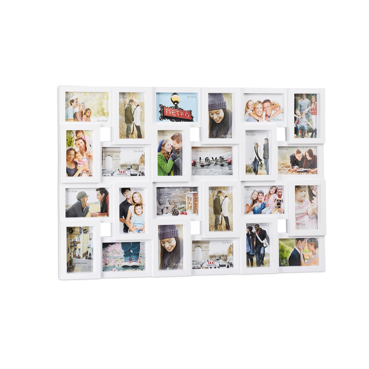 Relaxdays XXL Bilderrahmen Collagen für 24 Bilder in 10 x 15, Hoch- oder Querformat, Kunststoff, HxB 57 x 86 cm, weiß
