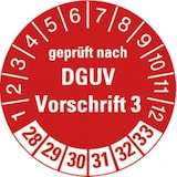 thumbnail of Dreifke® Prüfplakette geprüft nach DGUV Vorschrift 3 ab 28 in ro - 30 mm Folie selbstklebend, 500 St