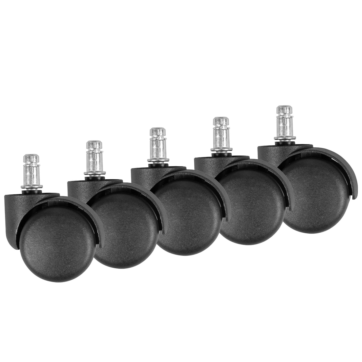 5er Set gebremste Weichboden-Rollen für Bürostuhl 11 mm Stift / Durchmesser 50 mm, Premium Teppichrollen in Schwarz, Dreh-stuhlrollen für weiche