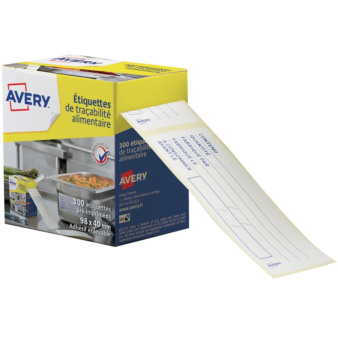 Avery Etiquette de traçabilité alimentaire 98 x 40 mm x 300