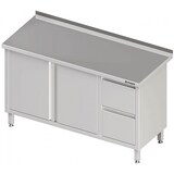 thumbnail of Stalgast Edelstahl Arbeitsschrank mit Flügeltüren, 1200x600x850 mm, mit 2er Schubladenblock rechts, mit Aufkantung, verschweißt