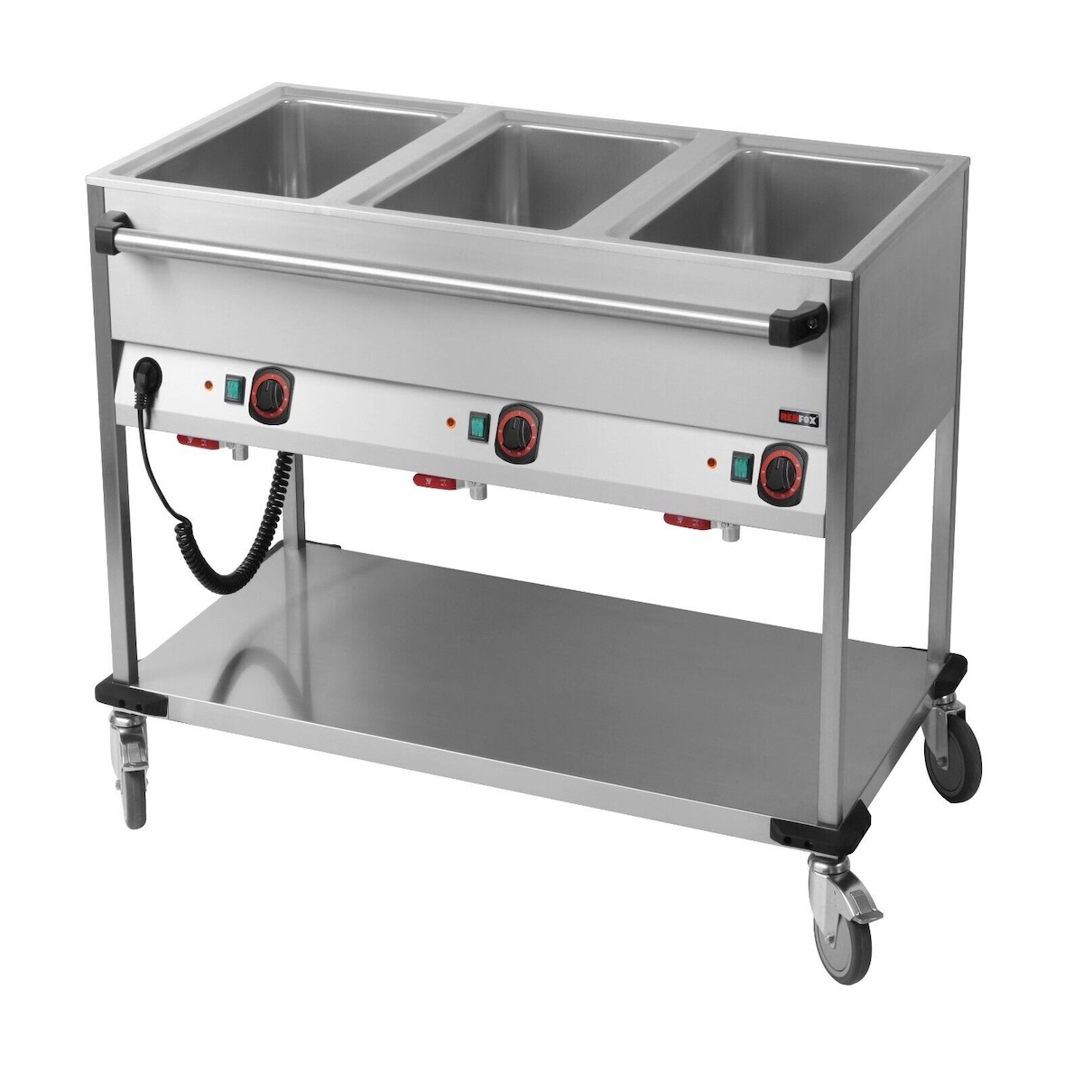 A&S polarny Bain-Marie Wagen mobiler Warmhalter Wasserbad Speisenwärmer 3xGN1/1 1250x700x900mm