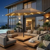 thumbnail of Parasol double 4,6x2,6 m avec LED solaire intégré, manivelle et double toit ventilé, idéal pour jardin, piscine et terrasse - ALISEO
