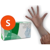 thumbnail of Guantes de vinilo sin polvo para examen, limpieza, manipulación de alimentos. Transparente. Caja de 100 Unidades. Talla S
