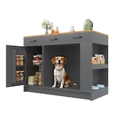 thumbnail of Kücheninsel 120x60x90 cm Grau mit 3 Schubladen, Gewürzregal und Haustierbereich, Küchenwagen für Esszimmer