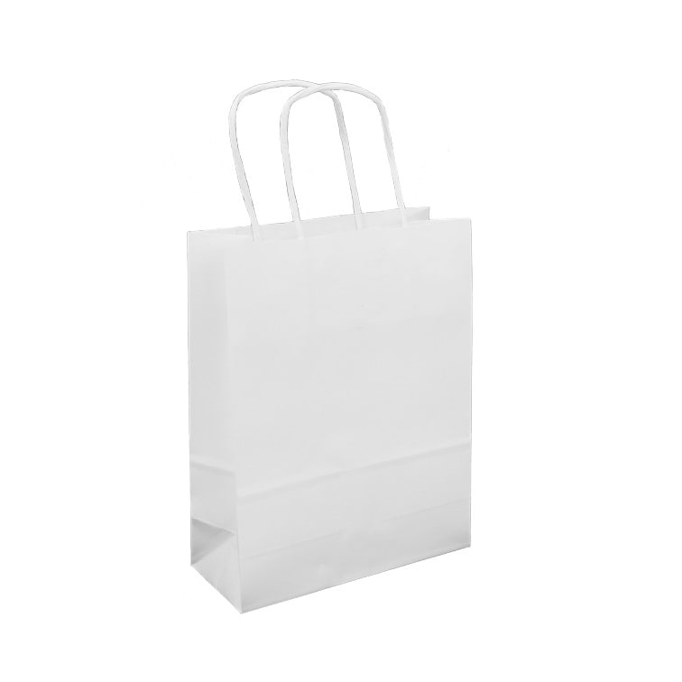 MONOUSO - Bolsa Papel Kraft Blanca con Asas 90g/m² 18+8x24cm (25 Uds)