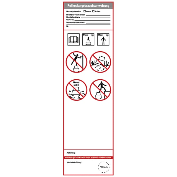 Grundplakette, Rollhocker, Folie, 225 x 65 mm - gem. DIN EN 14183 - 65x225 mm Folie selbstklebend