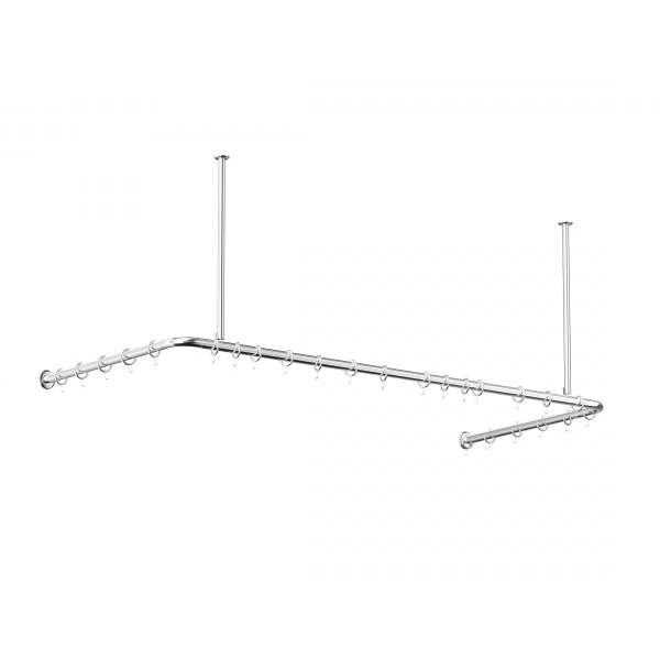 Alu Duschvorhangstange Silber glänzend 70x165x70 cm barrierefrei passend für Badewanne, U-Form, inkl. Deckenhalterungen, inkl. Ringe