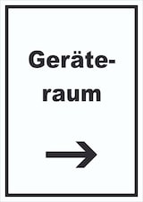 thumbnail of Geräteraum Schild mit Text und Richtungspfeil rechts Schuppen hochkant A5 (148x210mm)