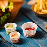 thumbnail of BIOZOYG 250 Stück Mini-Schalen 20ml weiß, Probierbecher, Einwegschälchen Dipschalen Papier für Dips, Saucen, Fingerfood, umweltfreundlich, robust