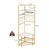 thumbnail of COSTWAY Cabideiro de canto de 180 cm, cabideiro 3 em 1, banco e sapateira, inclui 12 ganchos, prateleira de arrumação dourada