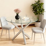 thumbnail of Merax Esstisch rund Ø80 cm, Glastisch modern mit X-Gestell, Küchentisch klein platzsparend, 2–4 Personen, Metall silber