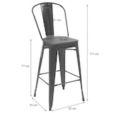 thumbnail of Tabouret de bar HWC-A73 avec assise en bois, chaise de bar, tabouret de comptoir avec dossier, métal design industriel ~ gris