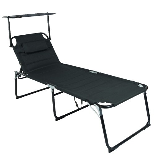 Lex XXL Aluminium Gartenliege Sonnenliege gepolstert mit Kopfkissen Sonnendach 200cm Schwarz : Schwarz