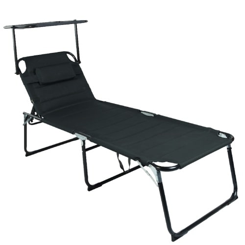 XXL Aluminium Gartenliege Sonnenliege gepolstert mit Kopfkissen Sonnendach 200cm Schwarz : Schwarz