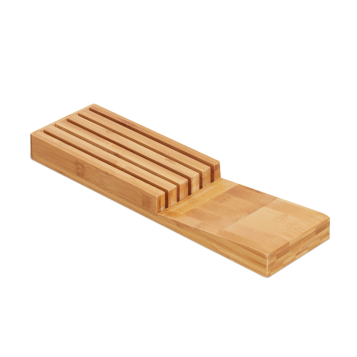 Relaxdays Messerorganizer Bambus, Messeraufbewahrung für 5 Messer, Messereinsatz für Schublade, 3,5 x 11 x 39 cm, natur