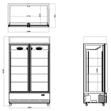 thumbnail of Frigorífico expositor para bebidas con panel iluminado, negro, 2 puertas de vidrio abatibles, 218 x 128 x 74 cm, con cerradura, 1040 L Vaiotec 11947