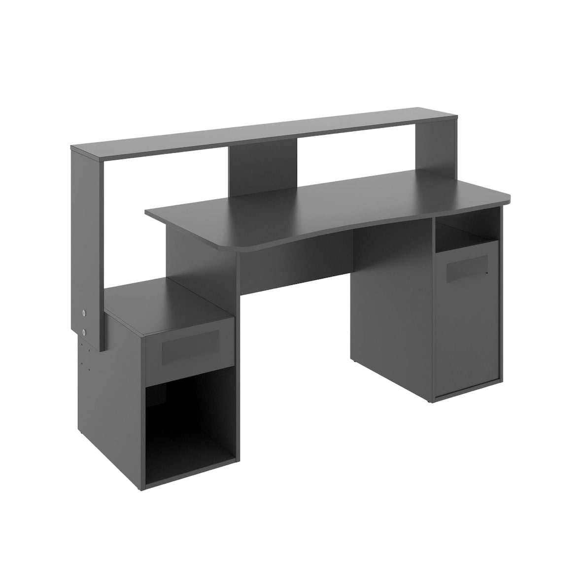 Dmora Scrivania Manos, Scrittoio multifunzione moderno da gaming, Tavolo da studio porta PC e porta CD, 154x69h98 cm, Antracite, senza luci LED