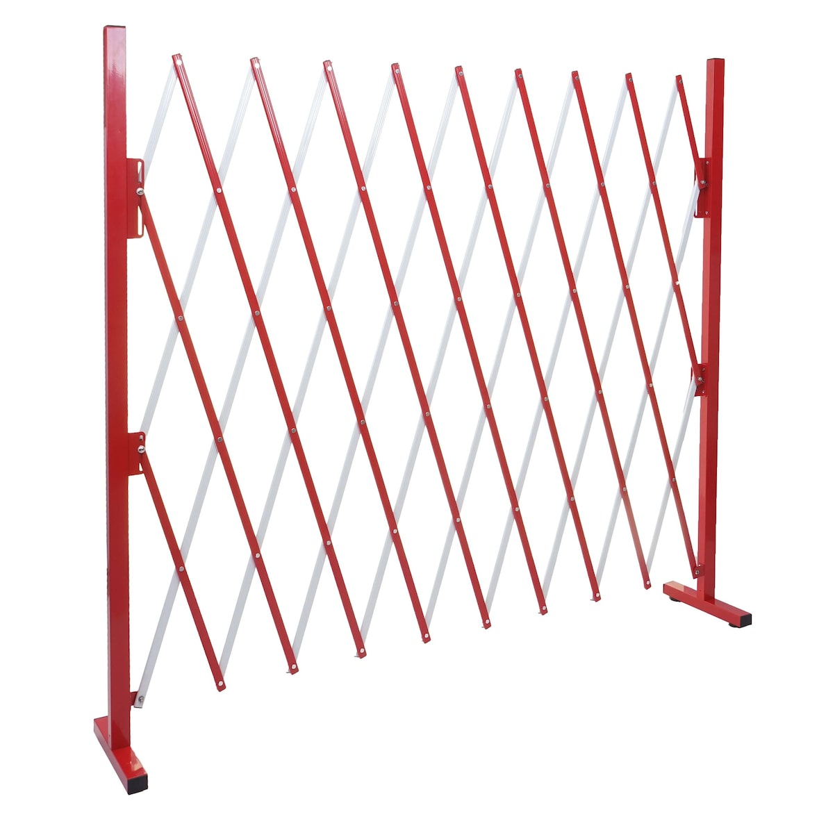 Absperrgitter HWC-B34, Scherengitter Zaun Schutzgitter ausziehbar, Alu rot-weiß ~ Höhe 153cm, Breite 32-265cm