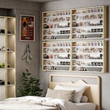 thumbnail of HOMCOM vitrina expositora con estantes ajustables 2 puertas correderas de vidrio para colecciones perfumes figuras de decoración 80x9,5x60 cm natural