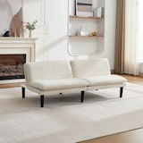 thumbnail of Klappbares 2-Sitzer-Sofa aus Samt in Beige, 3-fach verstellbar, mit Holzgestell und Bettfunktion